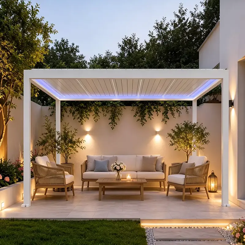 Pergola à persiennes rétractables motorisées